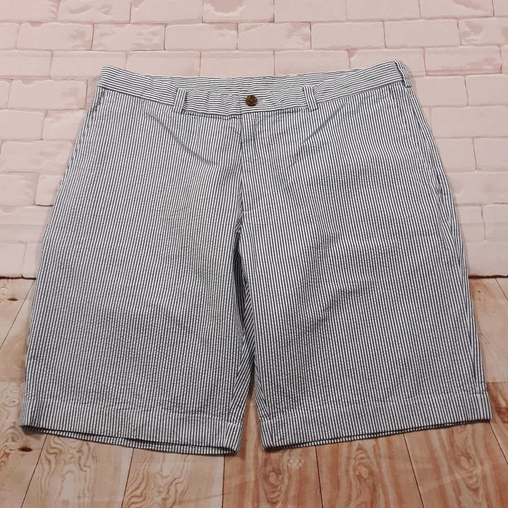 Brooks Brothers Chino Shorts Mens 38 x 10 White Blue Striped Cotton Flat Front